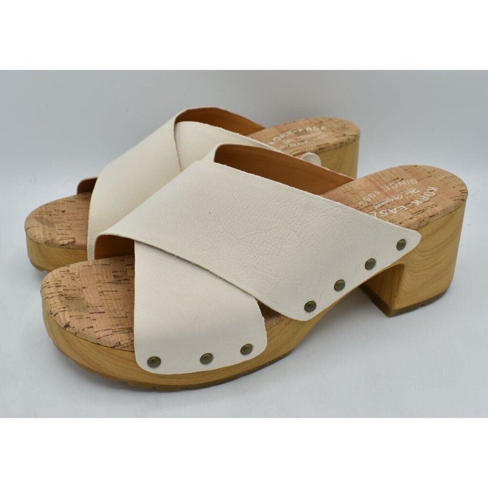 Kork-Ease Womens Size 10 Tatum Cream Full Grain Leather Heeled Platform Sandals